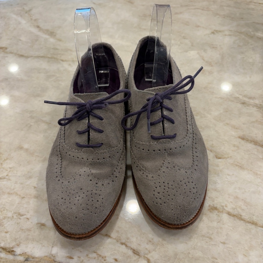 Boden Gray Suede Oxford Shoes EU 38 Purple Laces Portugal Brogue Academia Europe